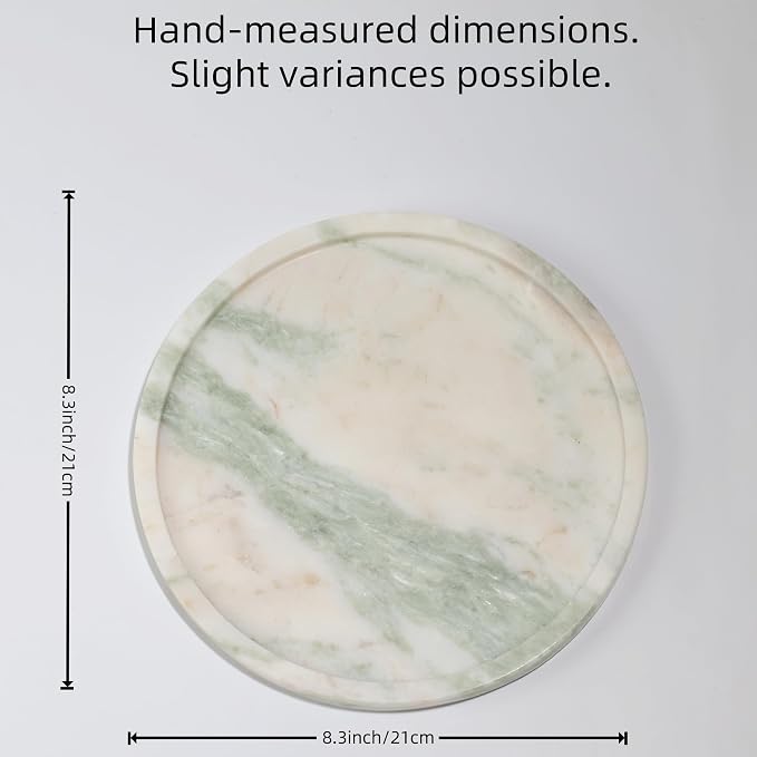 Natural Marble Vanity Tray, Round, 8.3 Inch, with Anti-Slip Pads, for Bathroom, Jewelry, Perfume Display, Coffee Table Decor (Agate Red)
