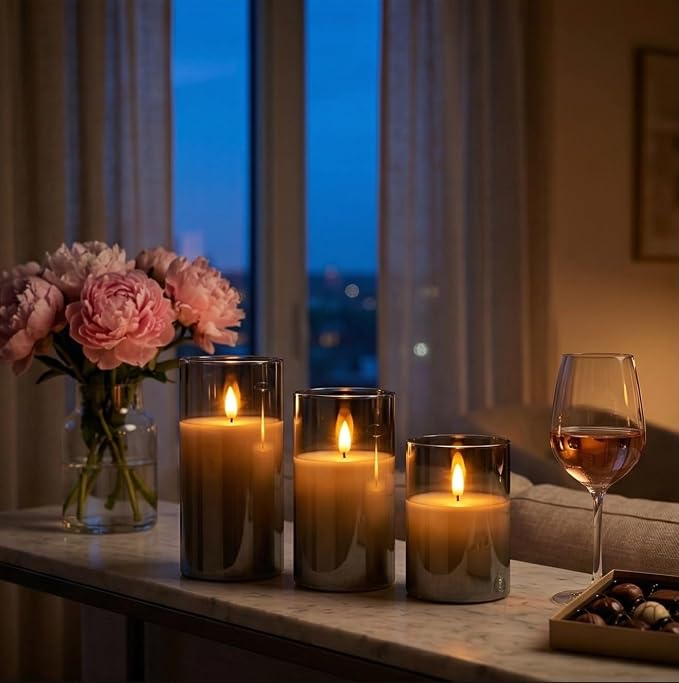 LinYang Scented Flameless LED Candles with Remote Timer, Real Wax Glass | Scented Flameless Candles Set