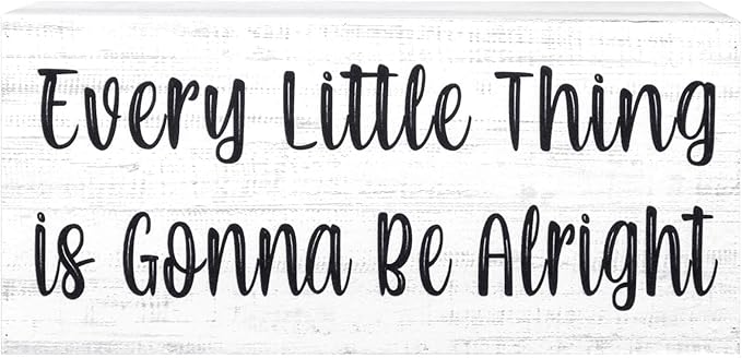 Esur Every Little Thing is Gonna Be Alright Wooden Box Sign - Inspirational Farmhouse Birds Home Desk Shelf Tabletop Wall Decor(White)
