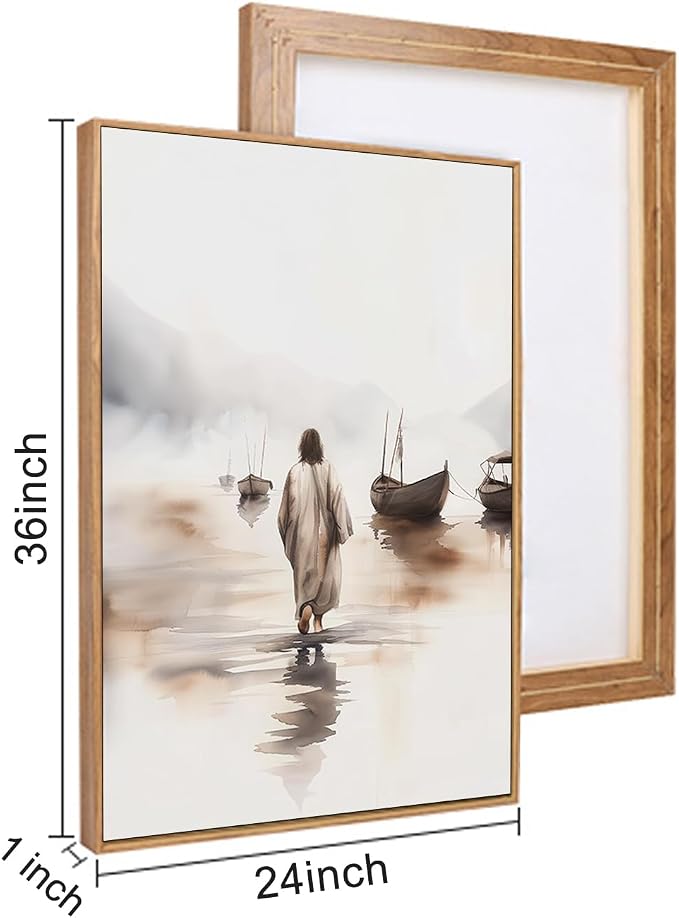 Christian Jesus Framed Canvas Wall Art Set, Vintage Religious Wall Decor,Watercolor Bible Wall Painting, Abstract God Cross Christmas Art Prints for Living Room Bedroom, Church -24"x36"x3