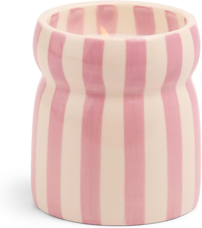 Paddywax Cabana Hand-Painted Scented Candle in Ceramic Reusable Food Safe Jar, Clean-Burn Soy Candle with Approx. 42 Hour Burn Time, Lavendar – Grecian Sand, 6.5 oz