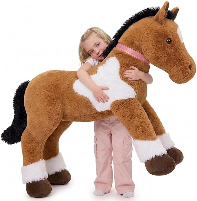 MaoGoLan Large Horse Stuffed Animal, Big Horse Plush Toy for Girl Boy, Ridable Stuffy Pony for Kid, Stuffed Pony Plush Pillow for Baby Shower, Easter Birthday Gifts, Party Favor Decor, 47 inches