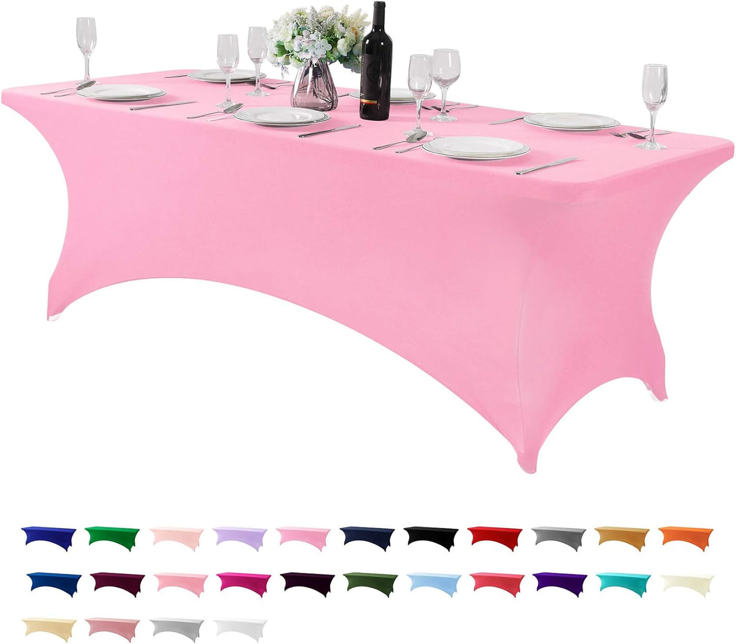Spandex Table Cover for 8FT or 4ft or 6ft Table Universal Fitted Stretch Tablecloth for Party, Banquet, Wedding and Events-Pink