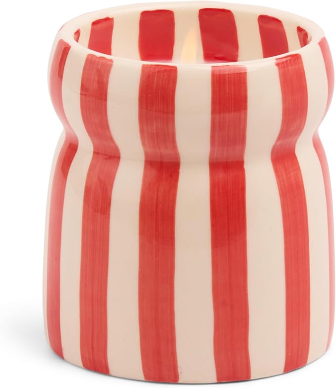 Paddywax Cabana Hand-Painted Scented Candle in Ceramic Reusable Food Safe Jar, Clean-Burn Soy Candle with Approx. 42 Hour Burn Time, Red – Hibiscus Bay, 6.5 oz