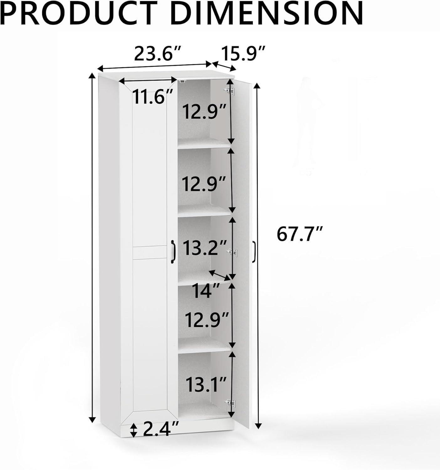 71" Tall Pantry Cabinet/Storage Cabinet, Wood Cupboard with 2 Door and 3 Adjustable Shelves for Kitchen, Dining Room, Living Room, Bathroom (Style 2)