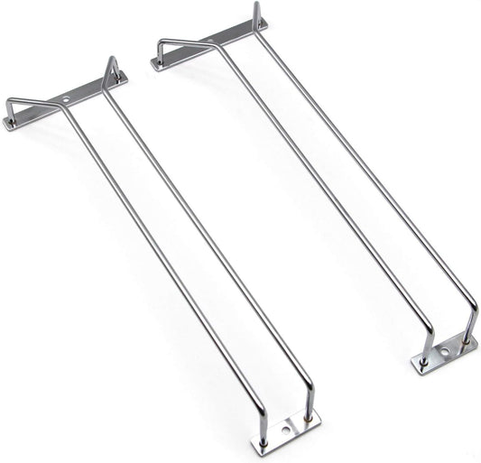 14-Inch Wine Glass Rack, Under Cabinet Wine Glass Holder Stainless Steel Chrome Finish Stemware Rack - Hanging Stemware Holder for Cabinet Kitchen Bar, Set of 2