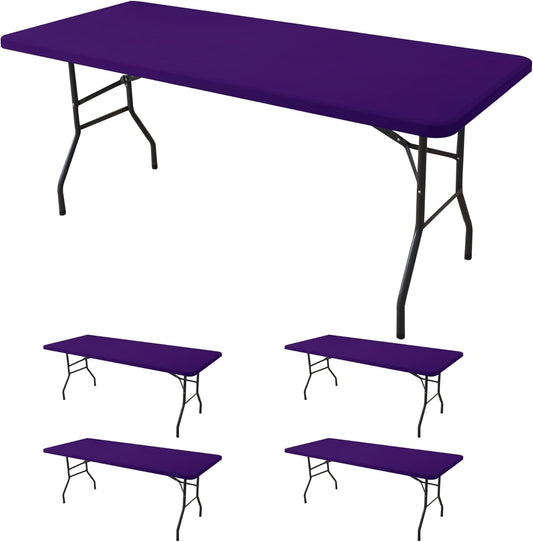 Spandex Table Cover for 6 Foot Rectangle Tables-4 Pack Dark Purple Outdoor Picnic Elastic Table Cover-Spandex Stretch Folding Table Cloths for Camping Dining Room Patio Kitchen Banquet Party