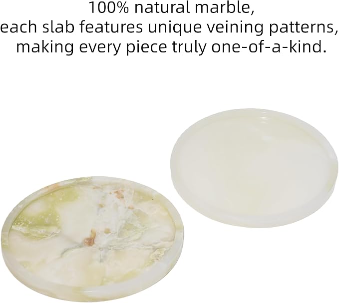 Natural Marble Vanity Tray, Round, 8.3 Inch, Green Jade | Anti-Slip Pads, For Bathroom, Jewelry & Perfume Display, Coffee Table Decor