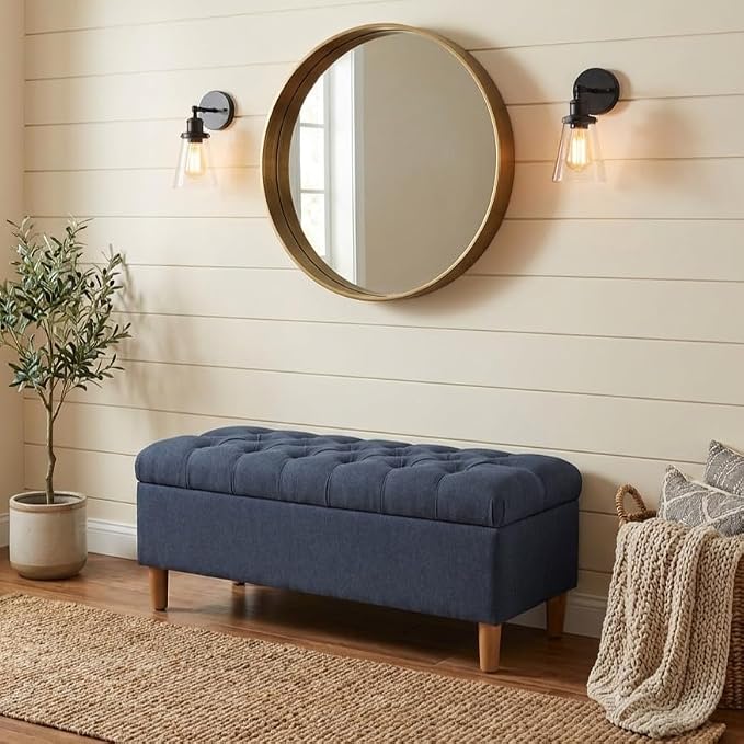 HomePop 40" Ainsley Button Tufted Storage Bench - Blue Woven