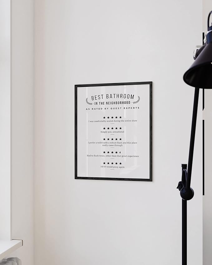HAUS AND HUES Funny Bathroom Wall Art – Poop Review Sign, “Would Poop Here Again” Print, Humorous Toilet Wall Decor for Guest Bath (16x20, Unframed)