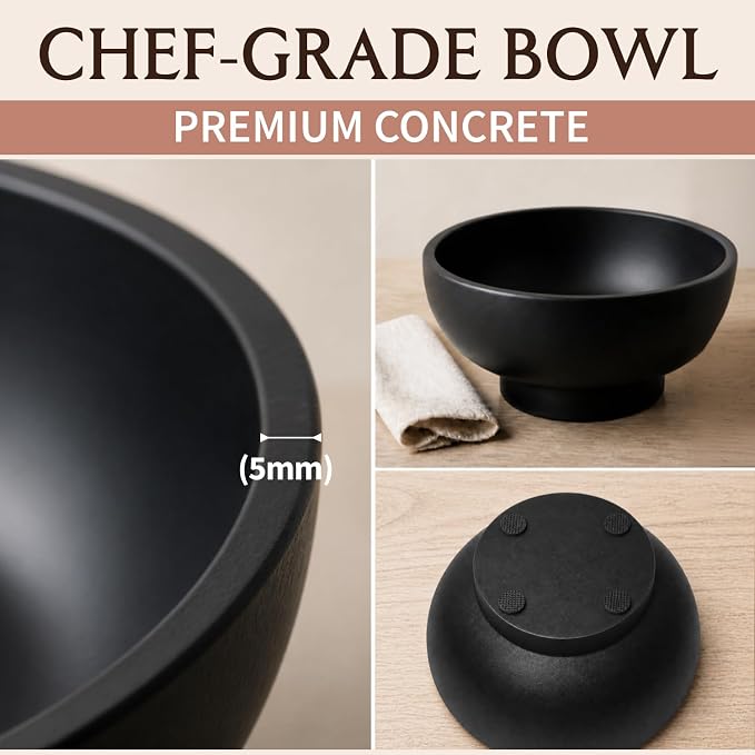 Concrete Fruit Bowl – Large Decorative Pedestal Bowl for Kitchen Counter, Entryway, or Coffee Table – Modern Catch – All Key Bowl – Heavyweight Centerpiece for Home Decor (Black)