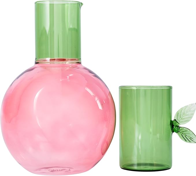 ban.do Cute Glass Water Carafe, Cherry | Colored Glass Bedside Water Pitcher, Novelty/Unique/Fruit Pitcher and Cup Set for Functional Home Decor