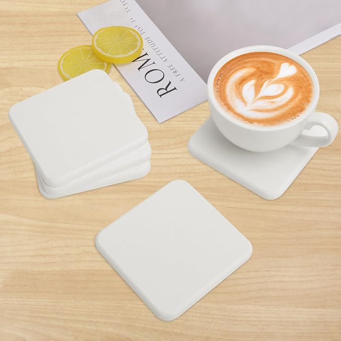 40 Pack 4" Square Diatomaceous Earth Coaster, Versatile Water Absorbent Diatomite Coaster, Premium Water Absorbing Bath Stone Mat for Modern Home