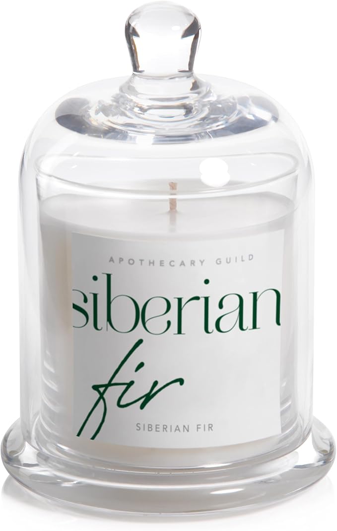 Zodax Apothecary Guild Scented Jar Candle with Glass Cloche - Single-Wick Candle for Home Decor - Makes a Great Gift for Women and Men - Siberian Fir Scent - 10.19 Oz.