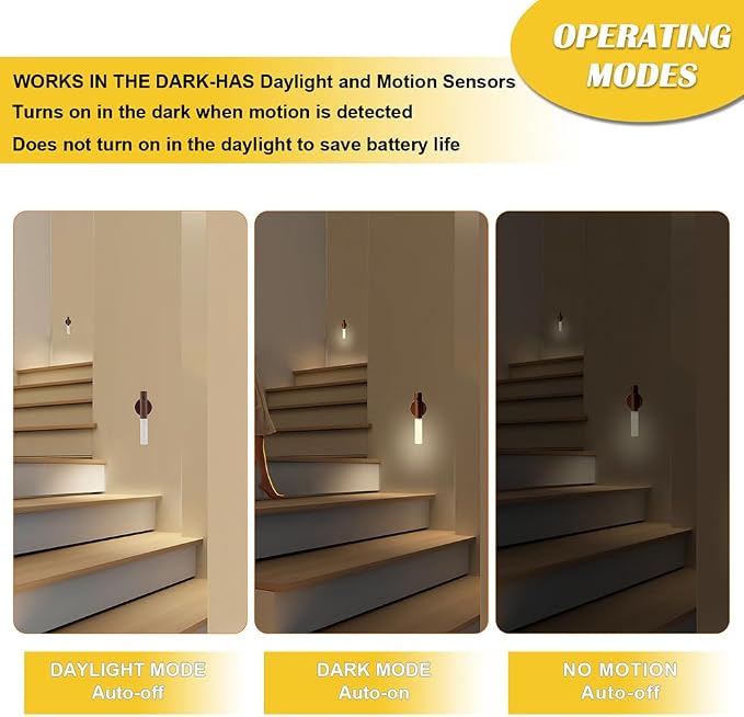 LANDGOO Wooden Motion Sensor RGB Night Lights Indoor, Magnet Body Hallway Rechargeable LED Wireless Battery Operated Wall Sconce (Walnut Wood 2P)