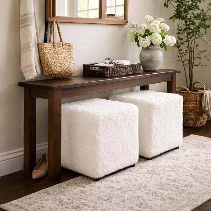 HomePop Cube Ottoman - White Faux Fur