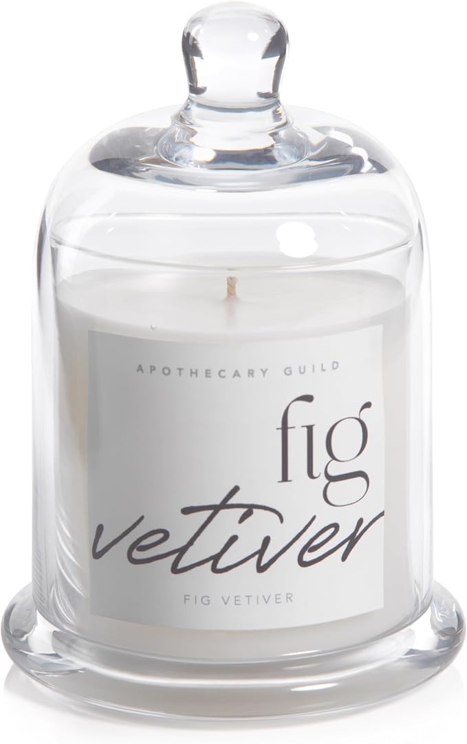 Zodax Apothecary Guild Scented Jar Candle with Glass Cloche, 10.19 oz - Black Fig Vetiver