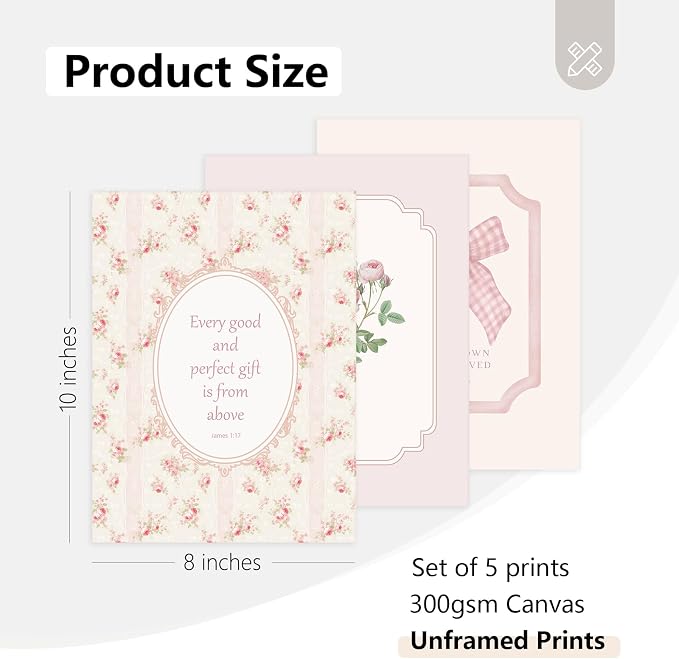 Nursery Christian Wall Art Bible Verses Canvas Wall Decor Baby Girl Room Poster Vintage Pink Nursery Prints Decor Floral Bow Swan Artwork Jesus Scripture Picture for Bedroom 8x10x5 Inch Unframed