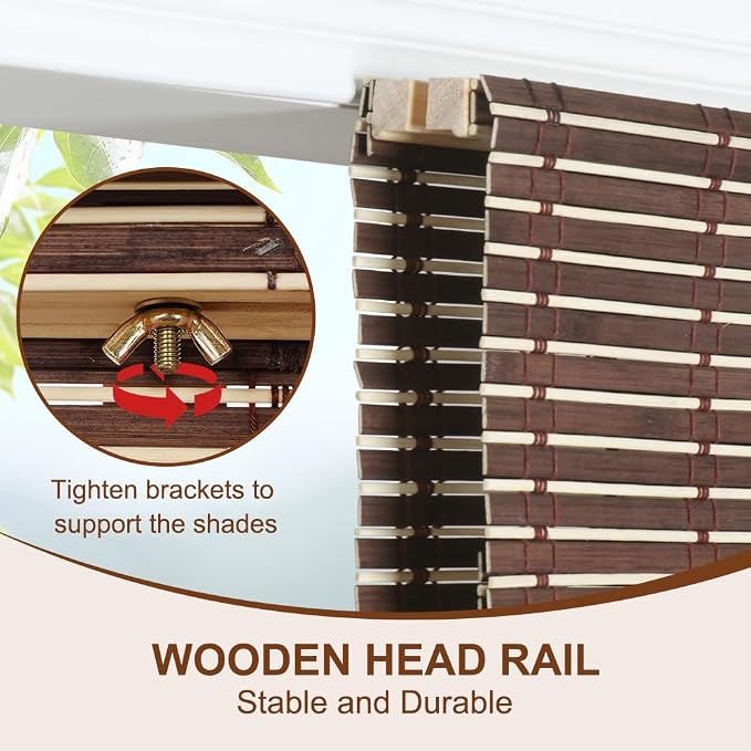 LUCKUP Cordless Roman Shades, Roll Up Bamboo Blinds for Indoor Windows, Light Filtering UV Protection Natural Bamboo Shades, Easy to Install for Home & Office, 44" W x 64" L, Brown
