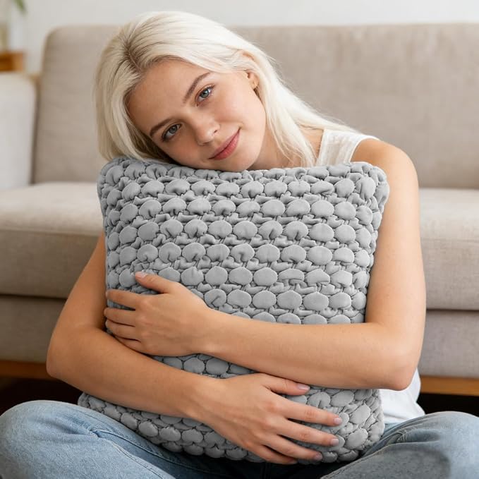 Pillow Covers 24x24 Set of 2 Velvet Euro Shams Decorative Farmhouse Pillowcases Boho Square Cushion Covers Soft Bubble Texture for Couch Sofa Bed Bedroom Car Living Room，Light Gray