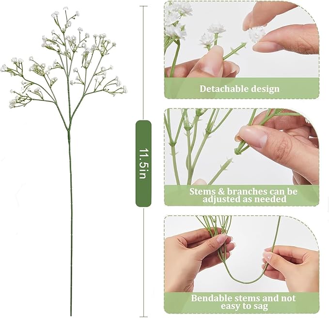 60 Pcs Baby Breath Artificial Flowers Bulk，White Artificial Flowers Artificial Baby Breath Gypsophila Flowers para Decoracion for Wedding Party Home Decoration (60 PCS)