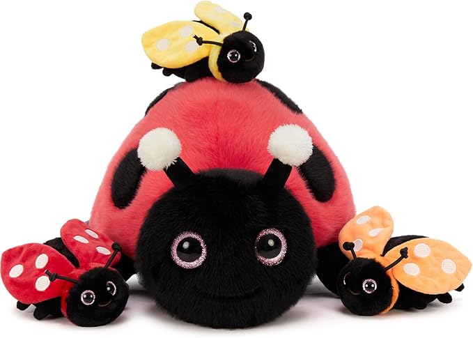 MaoGoLan 4Pcs Ladybug Stuffed Animal,Kawai Mother Ladybird Plush Toys Pillow with 3 Small Baby Lady Beetle Plushie Gift for Insect Lover,Decorations,Party Favor,Baby Shower,Glow-in-Dark Design