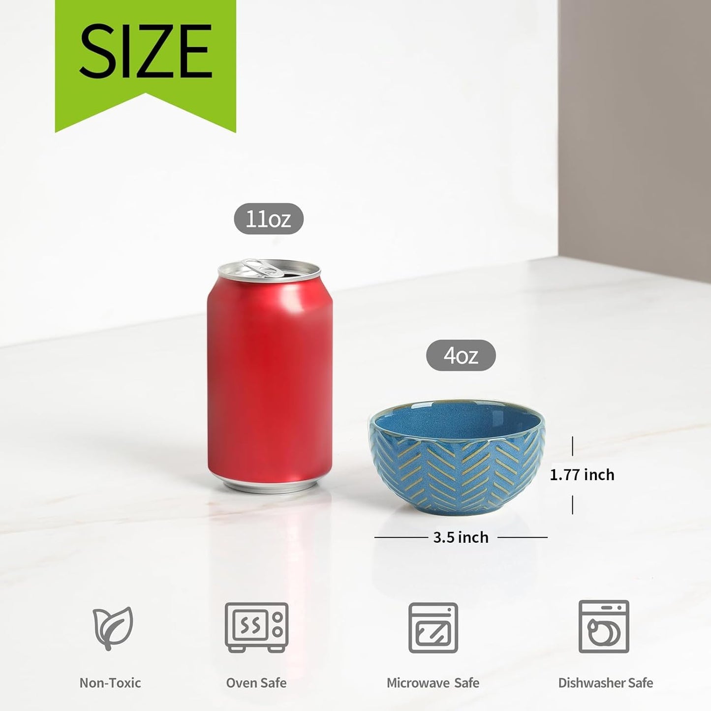 Sureasy Mini Ceramic Dipping Bowls – 4 oz, 3.5 Inch Small Bowls for Sauces & Side Dishes, Microwave & Dishwasher Safe, Set of 4, Blue