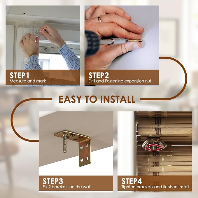 Cordless Bamboo Roman Shades, Light Filtering Bamboo Blinds Shades for Indoor Windows, UV Protection Roll Up Blinds for Home, Office, 32" W x 64" H, Natural