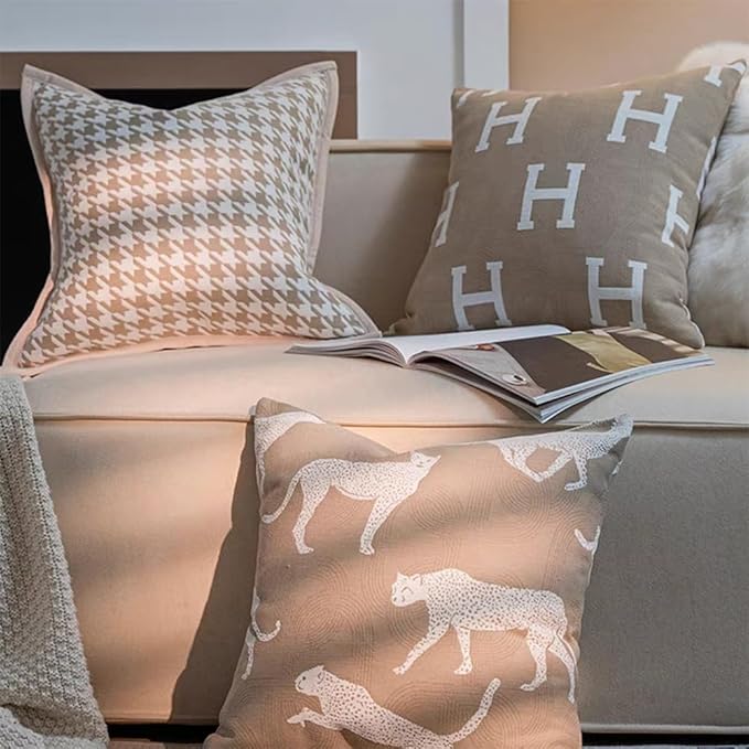 Croker Horse 20x20'' Inches Throw Pillow Cushion Cover - Beige H Letter Embroidery Modern Fashion Style Couch Sofa Pillow Cover for Living Room Bedroom