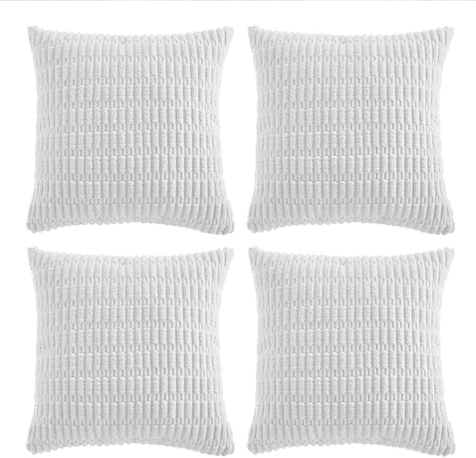 Fancy Homi 4 Packs Decorative Throw Pillow Covers for Living Room Couch Bed, Modern Farmhouse Boho Home Décor Accent Cushion Case, 14" x 14" (Pack of 4), White