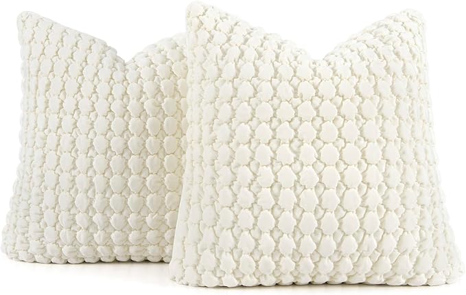 Pillow Covers 24x24 Set of 2 Velvet Euro Shams Decorative Farmhouse Pillowcases Boho Square Cushion Covers Soft Bubble Texture for Couch Sofa Bed Bedroom Car Living Room，Cream