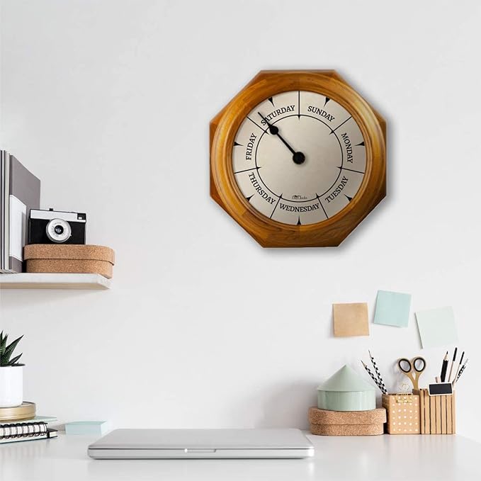 Classic Day of The Week Wall Clock - 10" Solid Oak Wood Frame, Ideal Retirement Gift for Men and Women, Day Clock for Seniors and Retirees