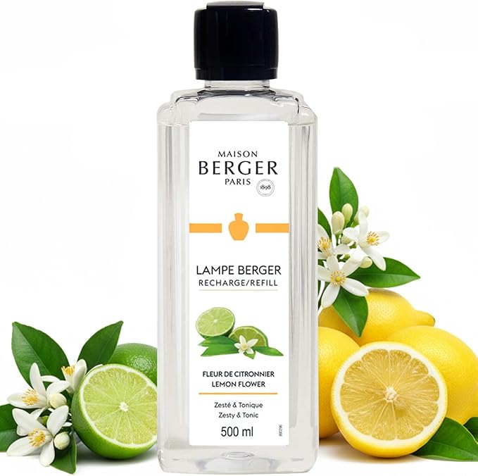 MAISON BERGER Lemon Flower Lampe Berger Refill, 500 ml (16.9 fl oz), 2-in-1 Catalytic System, Neutralizes Odors and Diffuses Fragrance, Lemon, Orange Blossom, Made in France