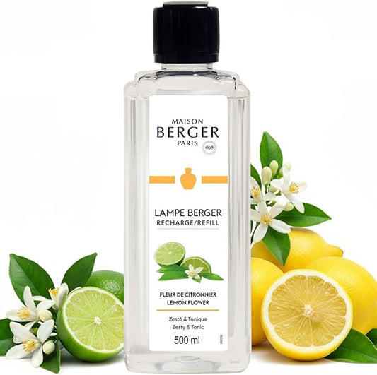 MAISON BERGER Lemon Flower Lampe Berger Refill, 500 ml (16.9 fl oz), 2-in-1 Catalytic System, Neutralizes Odors and Diffuses Fragrance, Lemon, Orange Blossom, Made in France