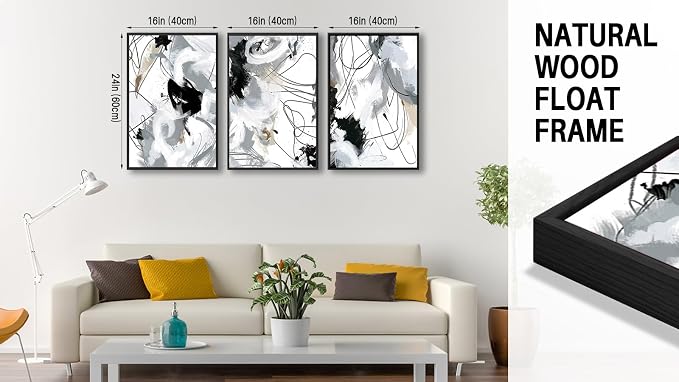 Large Framed Wall Art Canvas - Natural Framed Art Abstract Canvas Pictures for Living Room Modern Canvas Prints for Bedroom Black Float Framed Artwork for Home Office Kitchen Decor 16" X 24" X 3