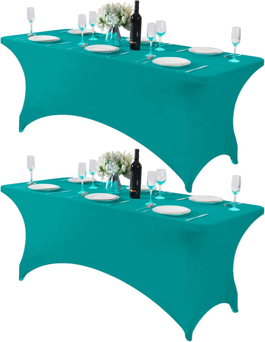 2Pack Spandex Table Cover for 6Ft or 4fT or 8ft Table Universal Fitted Stretch Tablecloth for Party, Banquet, Wedding and Events-Turquoise