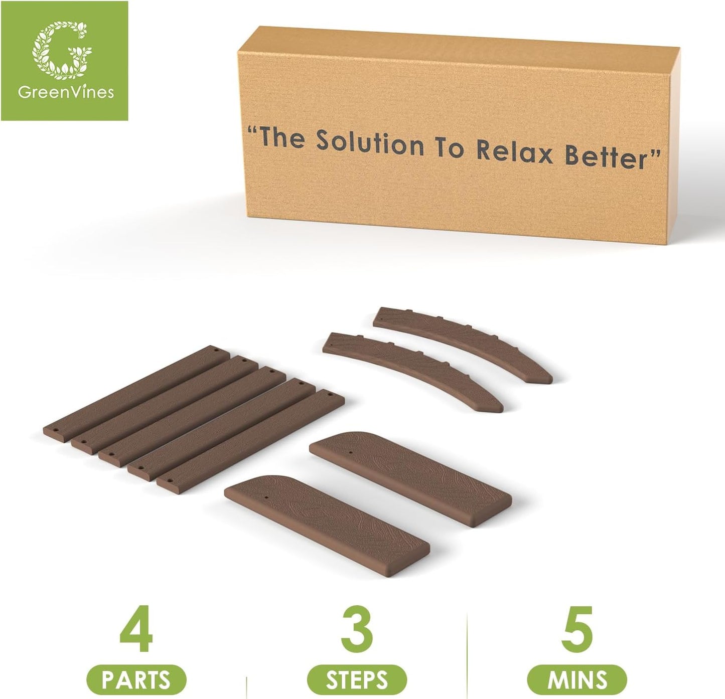 GREENVINES Adirondack-Ottoman | Wood Grain | HDPE Plastic | Outdoor Footrest | All Weather | Foot Rest | Foot Stool | Dark Brown | for Adirondack Chair