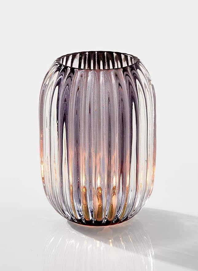 Serene Spaces Living Smoke Grey Optical Glass Votive Holder, Perfect for Weddings and Home Décor, 5" Tall and 3.5" Diameter