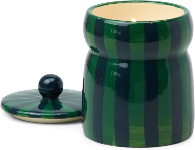 Paddywax Cabana Hand-Painted Scented Candle with Lid in Ceramic Reusable Jar, Clean-Burn Soy Candle, Balsam Fir Scent, Approx. 42 Hour Burn Time, 6.5 oz