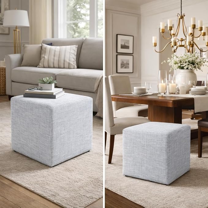 HomePop 19" Square Ottoman - Blue Pinstripe Fabric