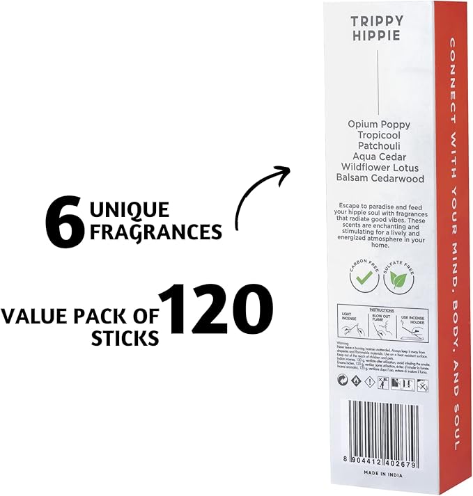 Folkulture Incense Sticks (120 Sticks) | Set of 6 Premium Best Smelling Incense for Negative Energy Cleansing Home | No Charcoal, Organic, Non Toxic, 45 Mins BurnTime Balsam Cedarwood Insence-Sticks