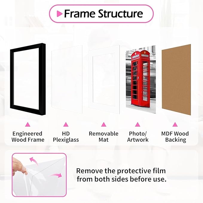 12x12 Picture Frame 2 Pack, Black Photo Frames Collage for Wall Hanging, 12 x 12 Square Wall Gallery Poster Frame with Clear Plexiglass, Display Pictures 8x8 with Mat or 12x12 Without