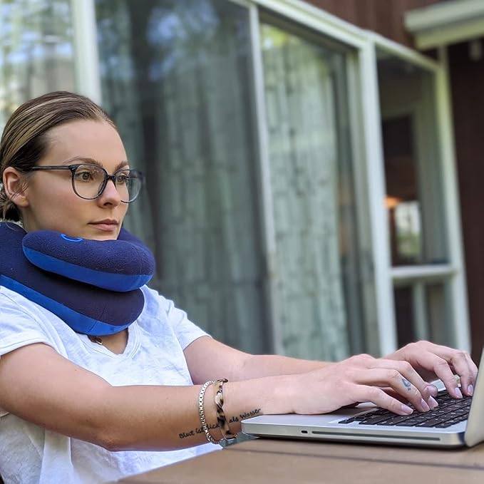 BCOZZY Travel Neck Pillow for Airplane – Patented Double Support for Head, Neck, and Chin. Best for Long Flights, Plane Sleeping, and Car Rides. Adjustable Size. Fully Washable. Carry Bag. Large, Gray