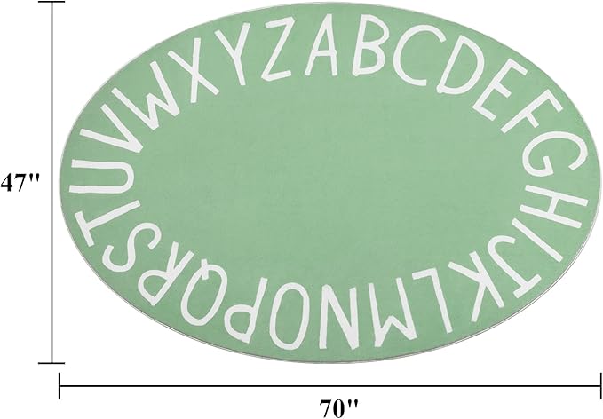 Topotdor Oval Kids Play Rug Alphabet Nursery Area Rug Extra Large Soft Crawling Play Mat for Children Toddlers Bedroom (47x70 inch, Sage Green)