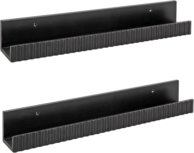 Kate and Laurel Furrow Modern Wood Photo Display Ledges; Set of 2; 24 Inches; Black; Scalloped Floating Picture Ledge Shelf Set with Lip for Use as Nursery Book Shelves or Gallery Wall Decor