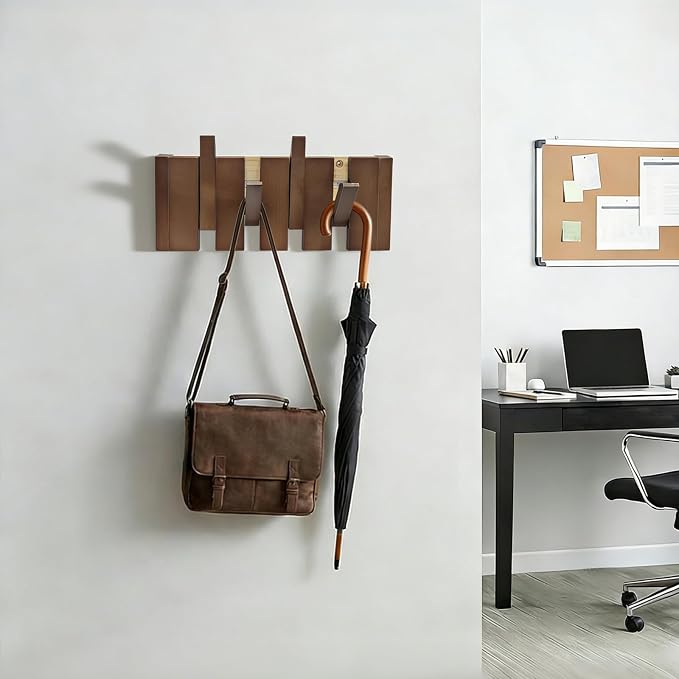 11.8" Wooden Piano Key Coat Rack Wall Mounted, 4 Hooks Natural Walnut Wall Coat Rack, Wall Mounted Coat Rack for Hanging Coats/Hats/Keys/Towels/Bags