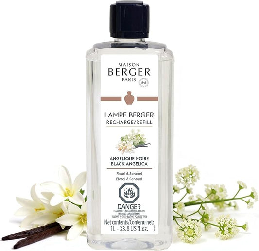 Maison Berger Black Angelica Lampe Berger Refill, 1 Liter (33.8 fl oz), 2-in-1 Catalytic System, Neutralizes Odors and Diffuses Fragrance, Bergamot, Black Angelica, Vanilla, Made in France