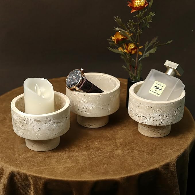 Elegant Italian Travertine Tealight Holders, Luxurious Votive Candle Holders for Home Decor, Natural Stone Pillar Candle Holder for Table Centerpieces, Elegant Wedding Dinner Party Table Decor