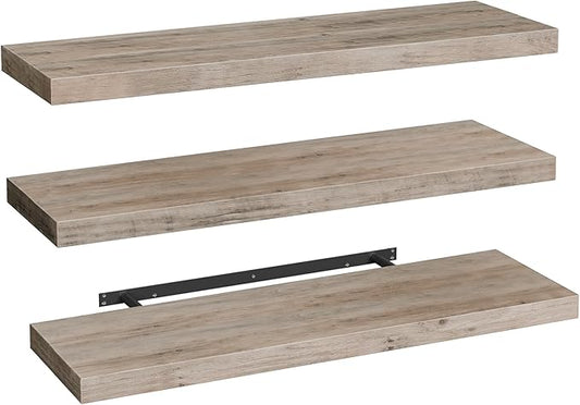 RALGEND Floating Shelves for Wall, 1.5" Thick Wall Shelf Set of 3 with Invisible Brackets, L47.2 x W7.9 Hanging Book Shelves Farmhouse Home Decor for Bathroom, Living Room, Bedroom, Greige 12301BJP3BG