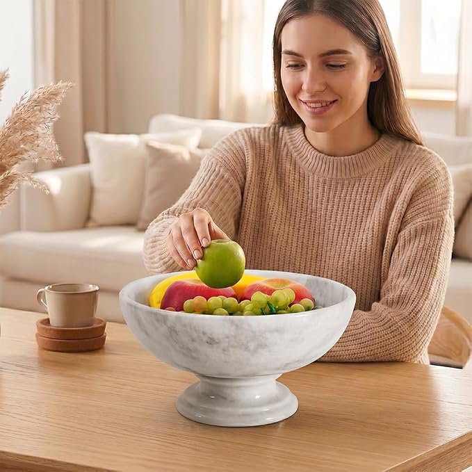 Radicaln Marble Fruit Bowl For Kitchen Counter 10" Inches White Handmade Candy Bowl For Entryway Table, Ideal Decorative Bowl, Serving Bowl and Fruit Holder For Dining Table Centerpiece